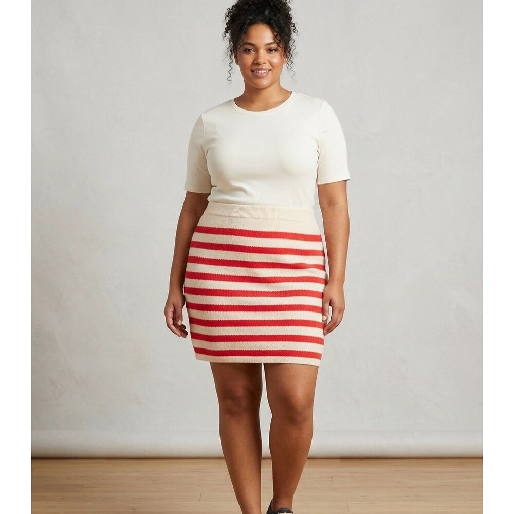 A New Day Mini Skirt Women's XXL Red/Cream Horizontal Striped Elastic Waist NWT